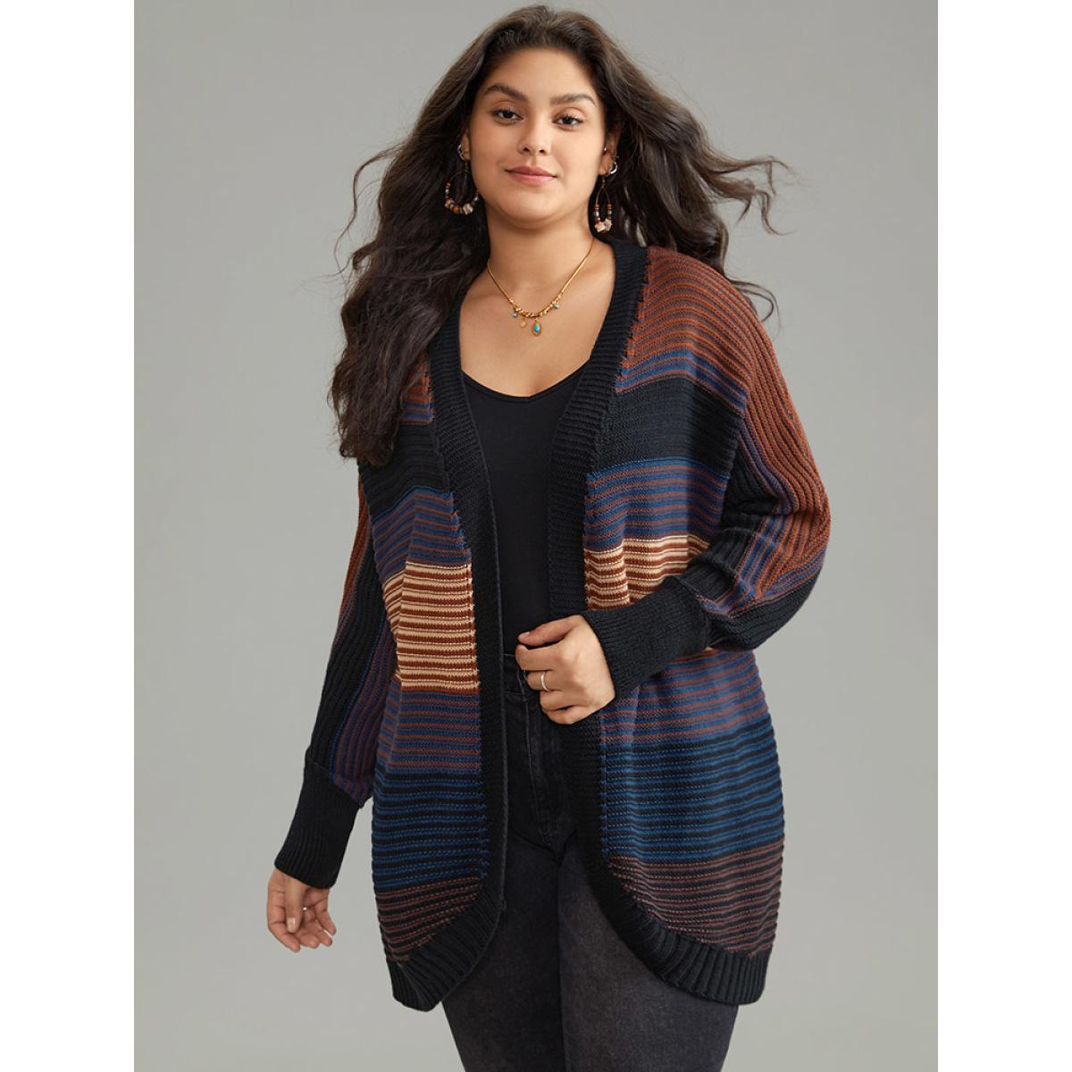 Plus Size Colorblock Heather Batwing Sleeve Curved Hem Cardigan Multicolor Women Casual Loose Long Sleeve Dailywear Cardigans BloomChic 14-16/1X Product Image