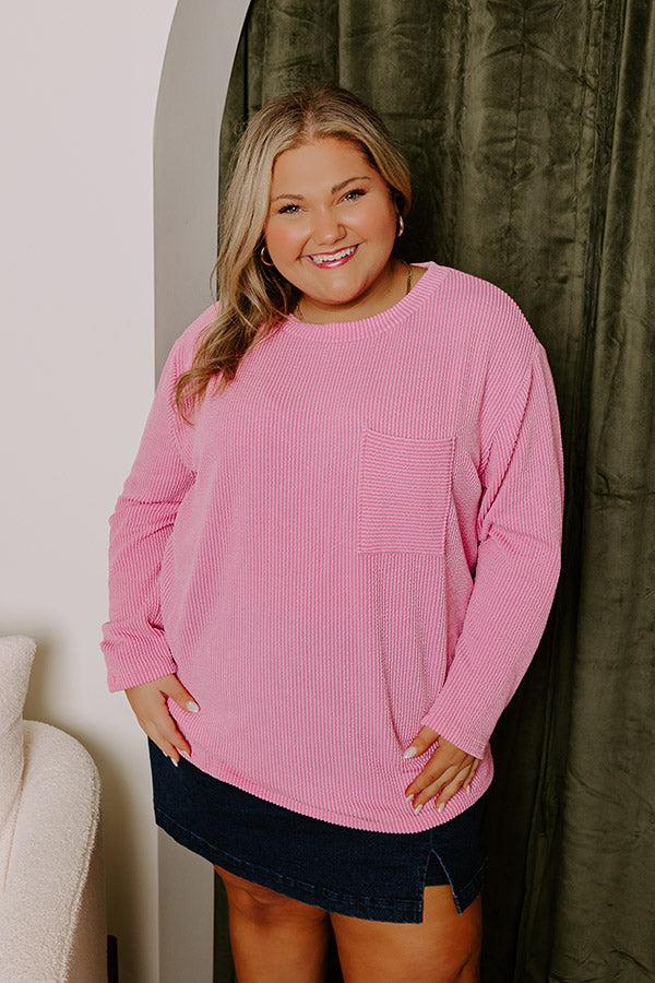 Casual Outing Ribbed Top in Pink Curves Product Image