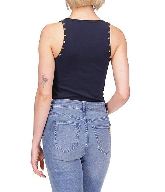 MICHAEL Michael Kors Cotton Stretch Double Knit Ribbed Scoop Neck Sleeveless Stud Tank Product Image