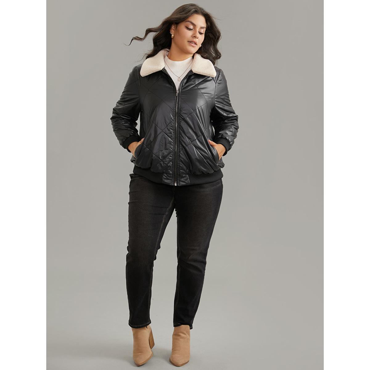 Plus Size Women Dailywear Plain Lined No stretch 10/M Pocket Casual Quilted Jackets BloomChic Product Image