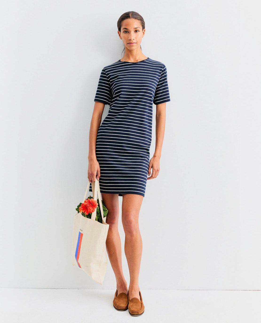 The Tee Dress - Navy/Cream Pinstripe Female Product Image
