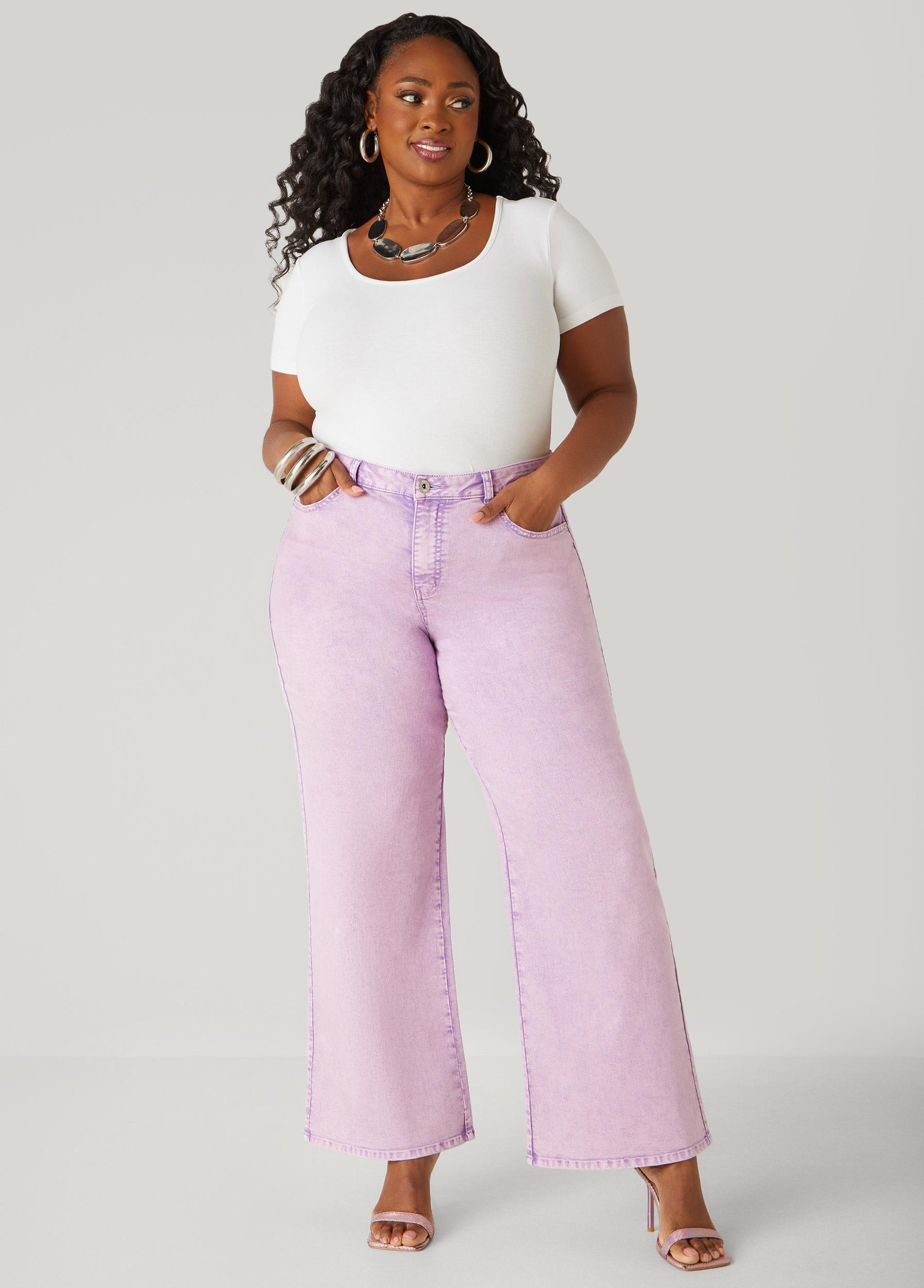 Plus Size Stonewash High Rise Wide Leg Jeans Ashley Stewart Product Image
