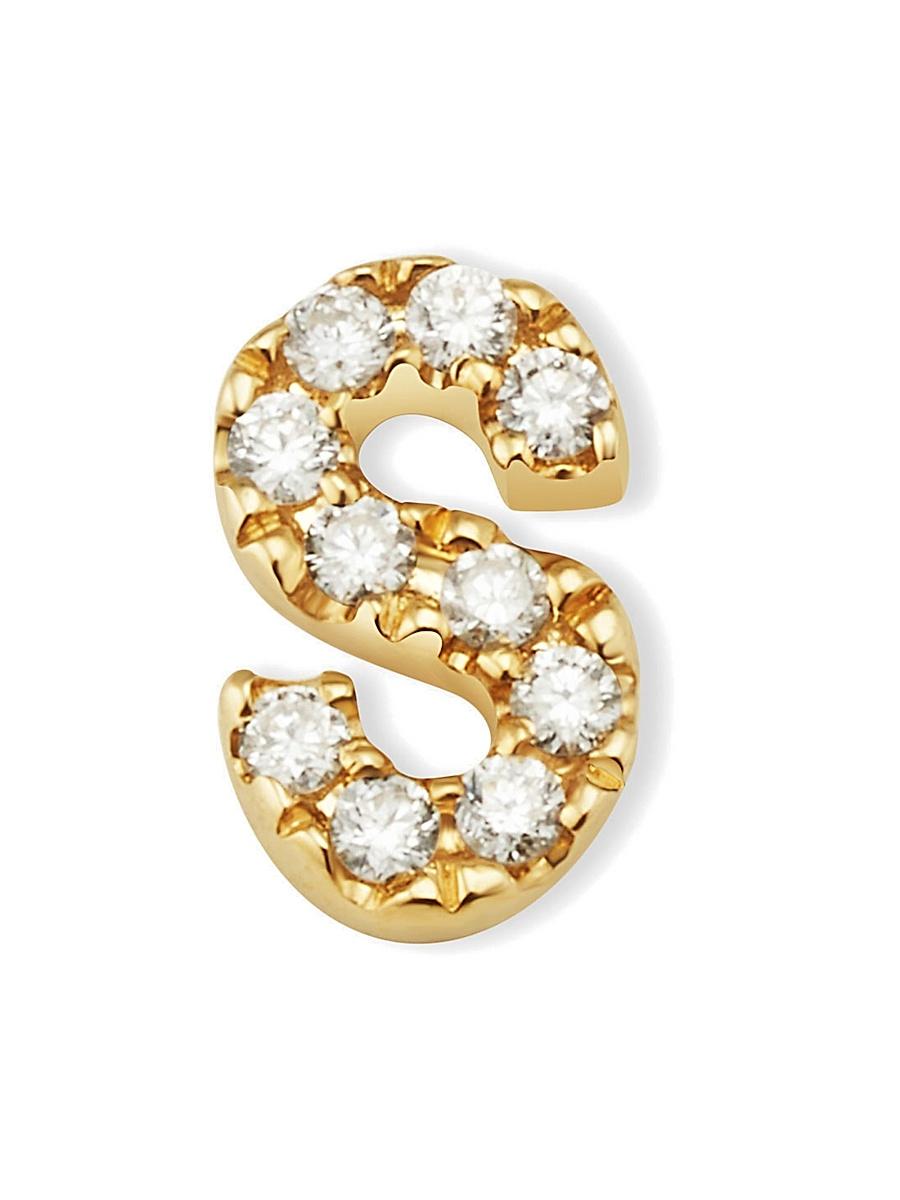 Womens 14K Yellow Gold Luxe Letter Diamond Initial Single Stud Earring Product Image