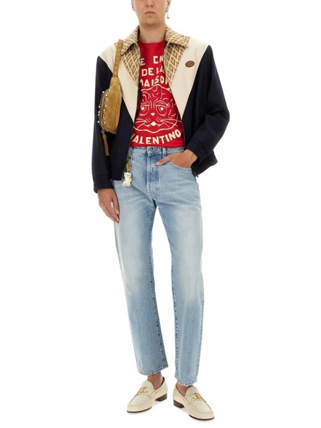 VALENTINO Graphic Print House Cat Crew Neck T-shirt In Red Product Image