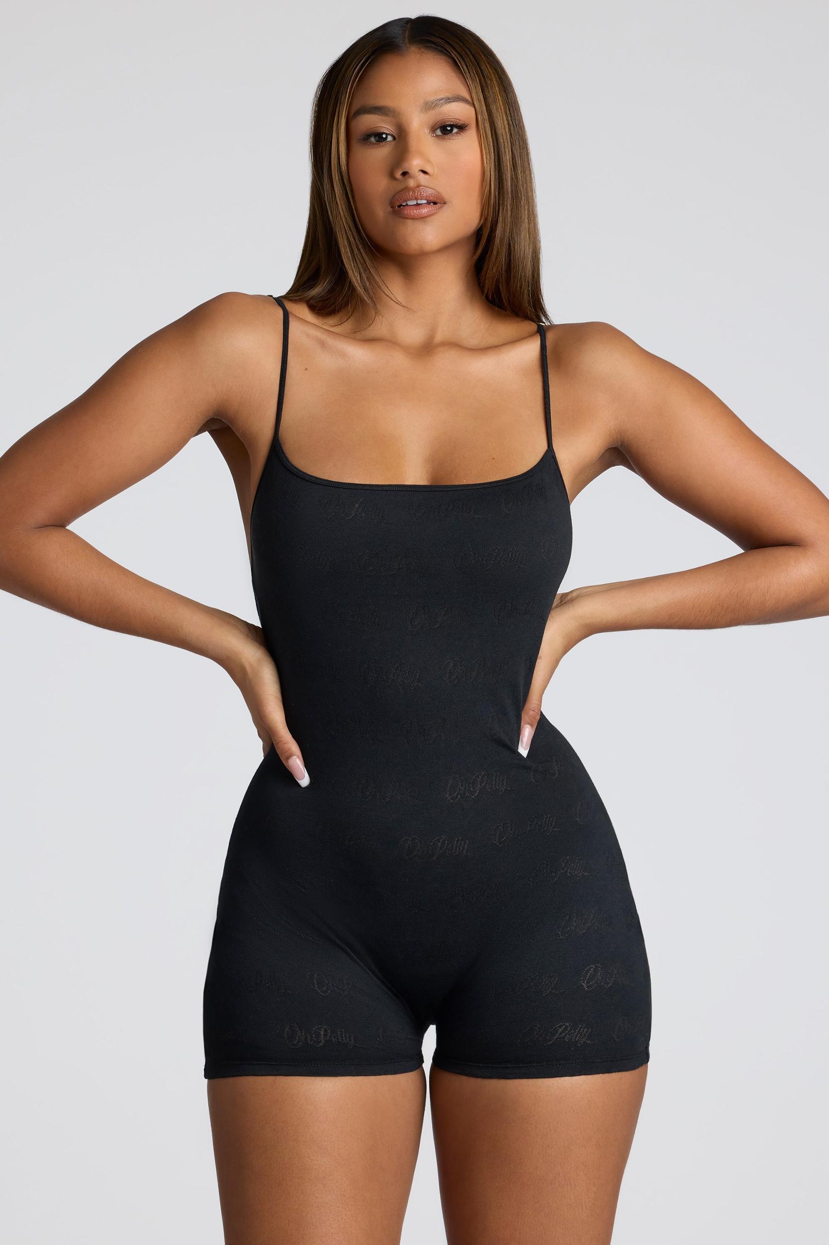 Strappy Low Back Pointelle Romper in Black Female Product Image