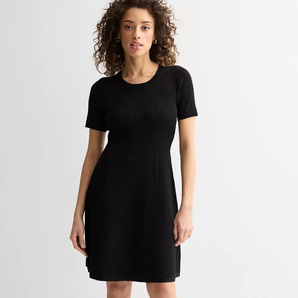 Women's Draper James Short Sleeve Pointelle Sweater Dress, Size: Medium, Black Product Image