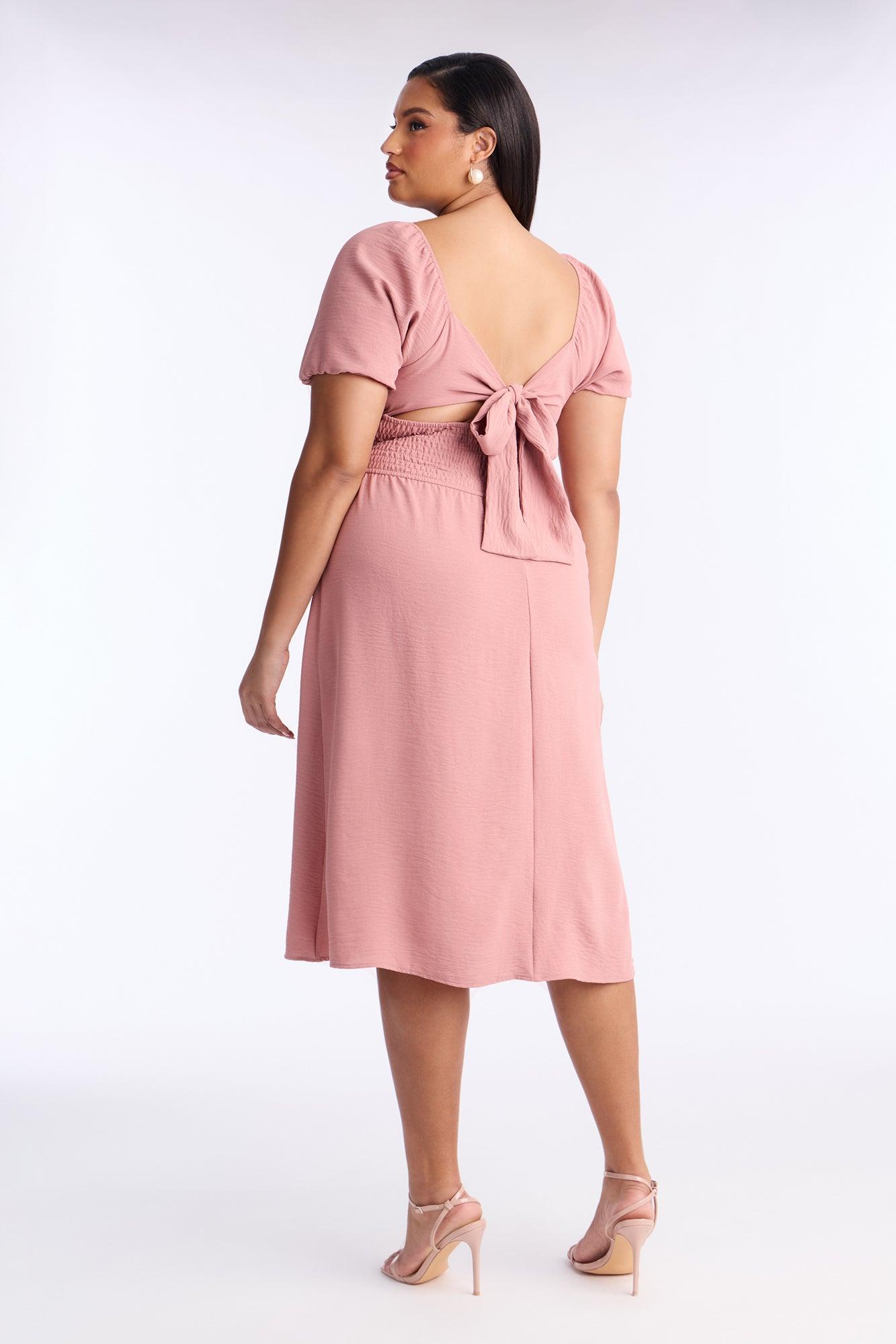Raya Short Sleeve Bow Midi Dress - Mauve Female Product Image