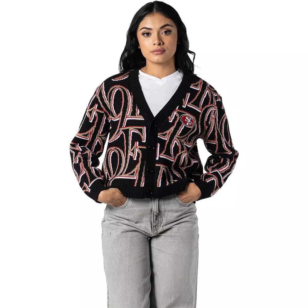 Women's The Wild Collective Black San Francisco 49ers Cropped Full-Button Cardigan Sweater,  Product Image