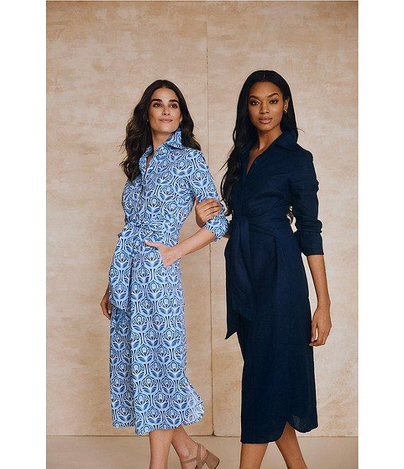 J.McLaughlin Orla Linen Notch Collar Long Sleeve Tie Front Button Down Dress Product Image