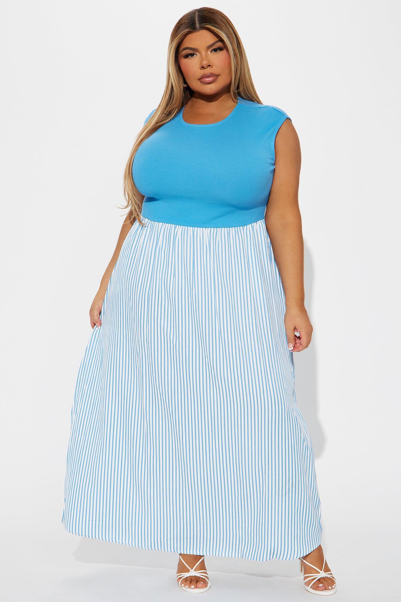 Rhonda High Neck Maxi Dress - White/Blue Product Image