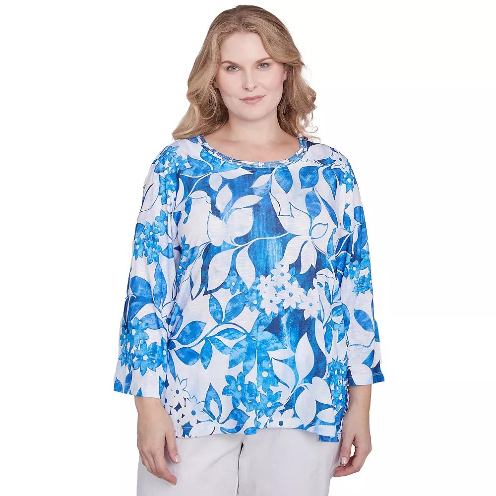 Plus Size Alfred Dunner Monotone Cobalt Floral Top, Women's, Size: 1XL, Blue Product Image
