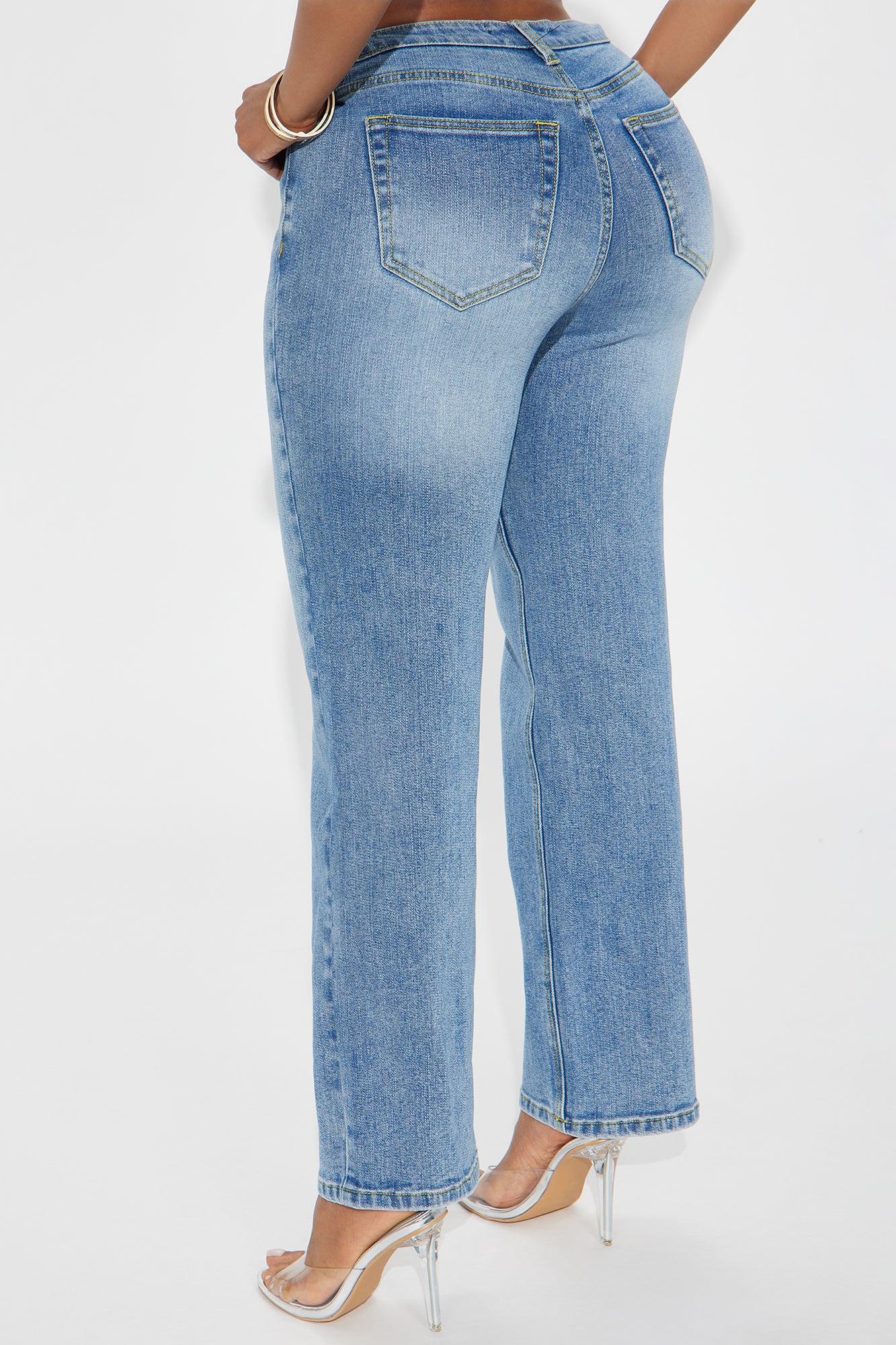 Petite Be Authentic Slouchy Stretch Straight Leg Jeans - Medium Blue Wash Product Image