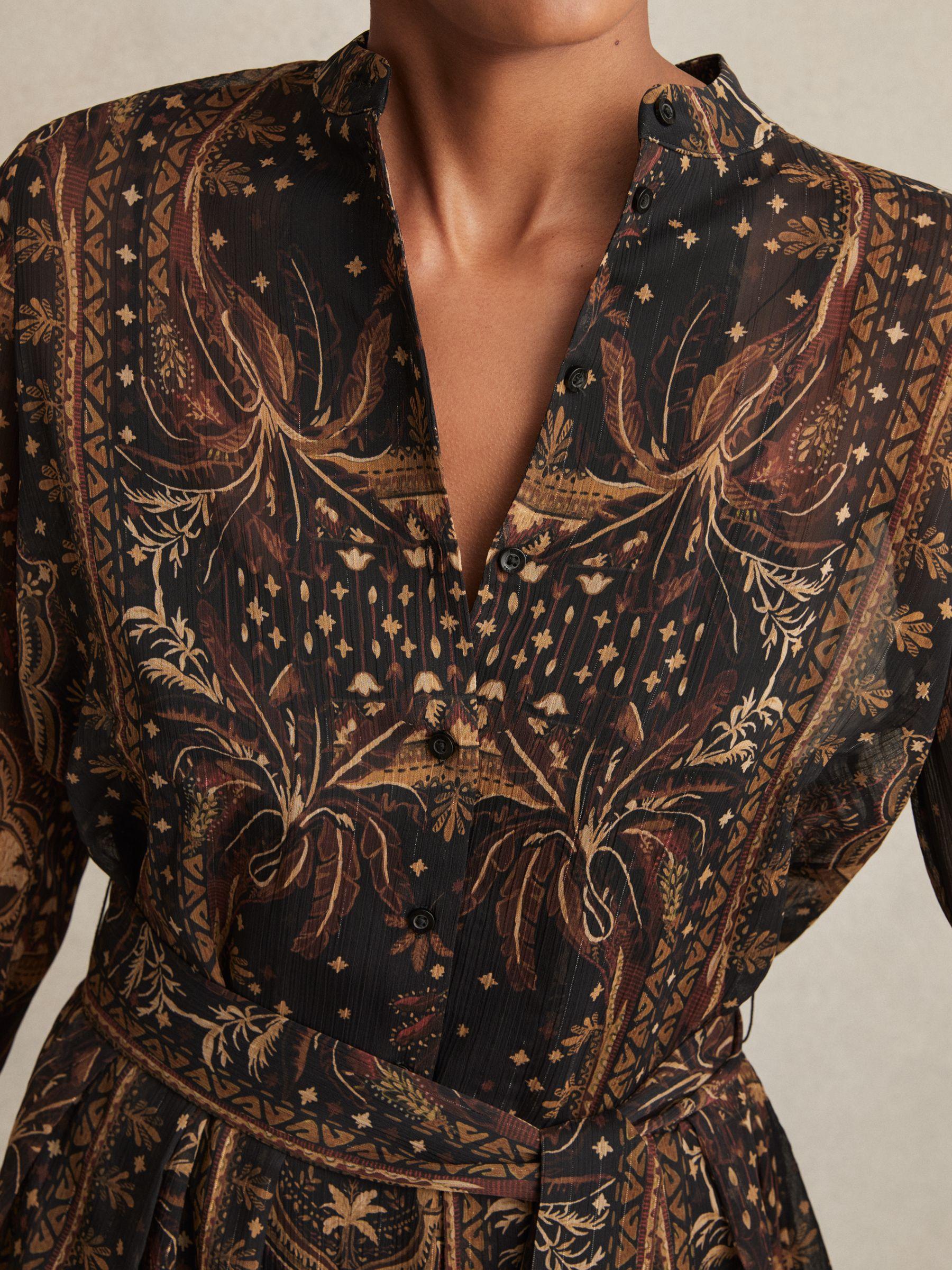 Botanical-Print Chiffon Mini Dress in Navy Product Image