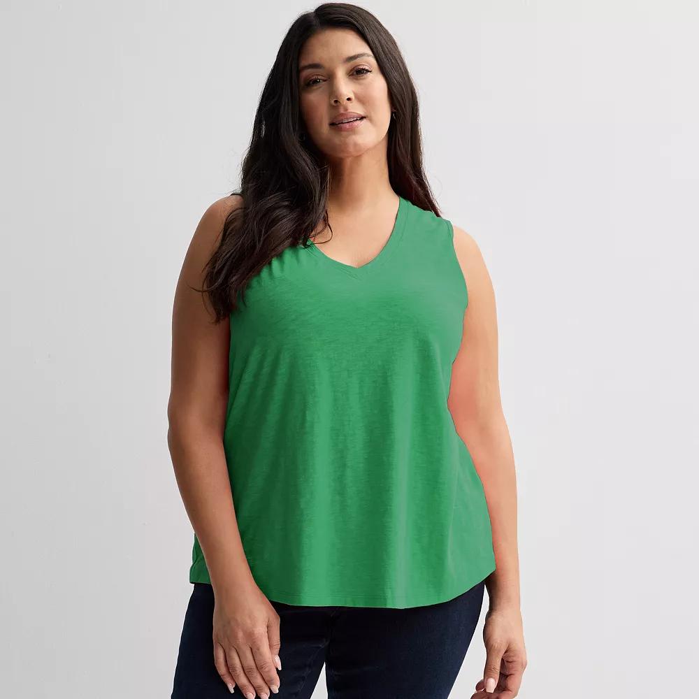 Plus Size Sonoma Goods For Life® Elevated V-Neck Tank Top, Women's, Size: 0X, Green Flare Product Image