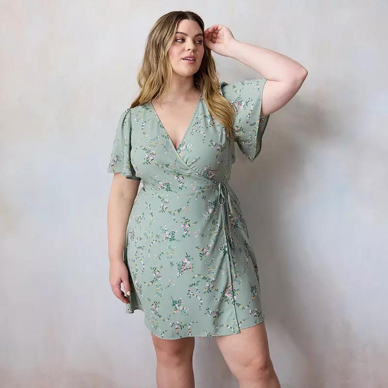 Plus Size LC Lauren Conrad Modern Wrap Mini Dress, Women's, Size: 1XL, Green Fleurs Astrid Product Image