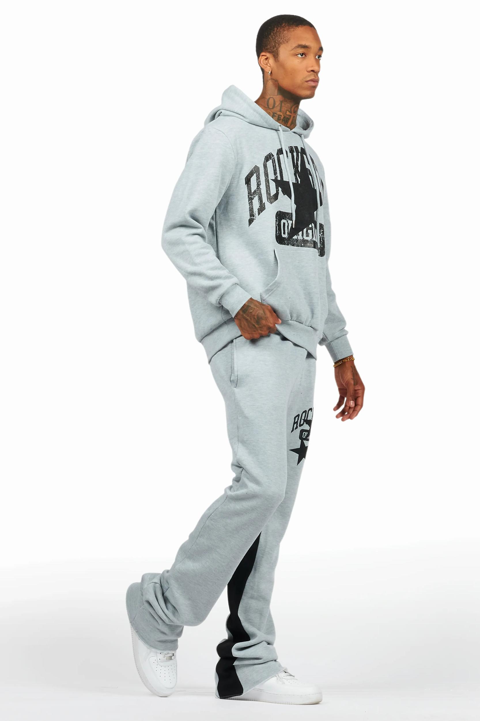 Mallor Heather Grey Baggy Stacked Hoodie Track Set Male Product Image