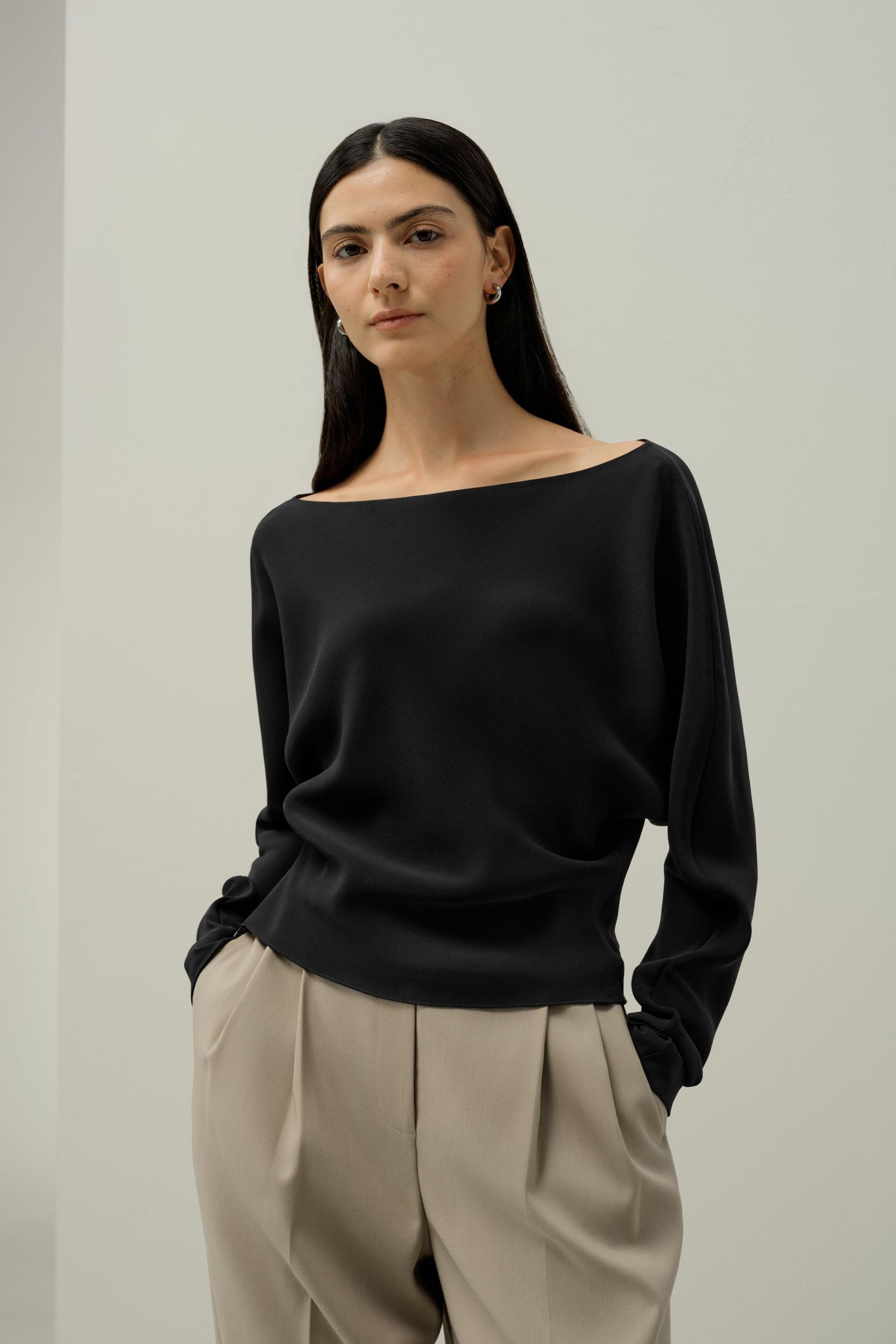 Long Sleeve Gathered Silk Top Product Image