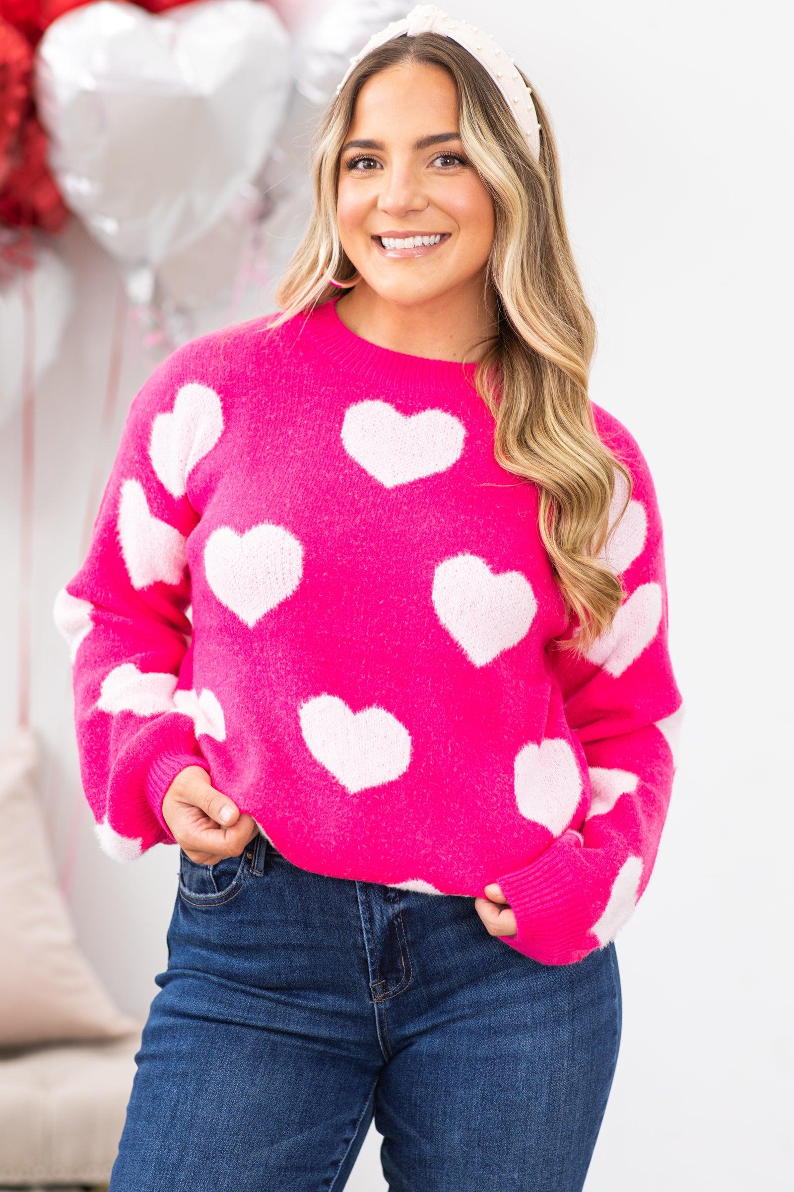 Hot Pink Heart Drop Shoulder Sweater Product Image