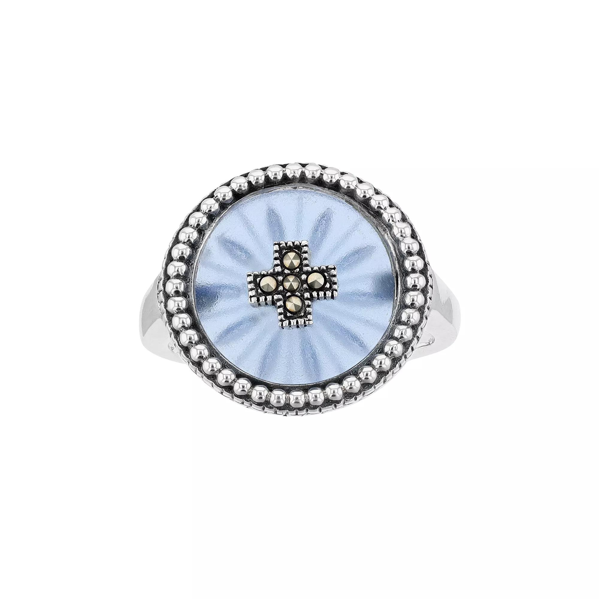 Lavish by TJM Sterling Silver Blue Sunray Crystal & Marcasite Ring, Women's, Size: 8 Product Image