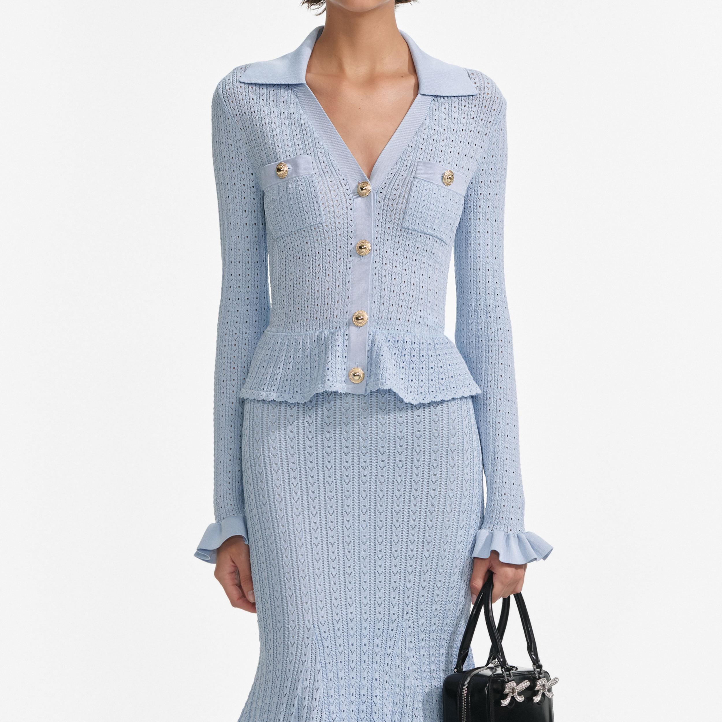 Blue Peplum Knit Midi Dress Product Image