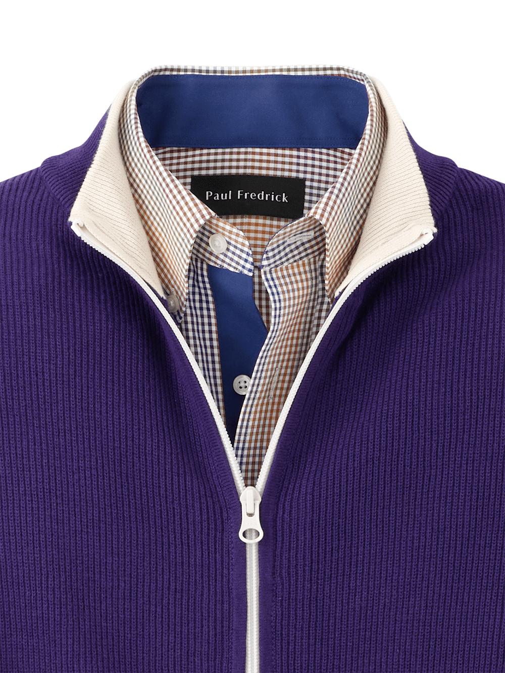 Cotton Full Zip Mock Neck Vest - Purple Product Image
