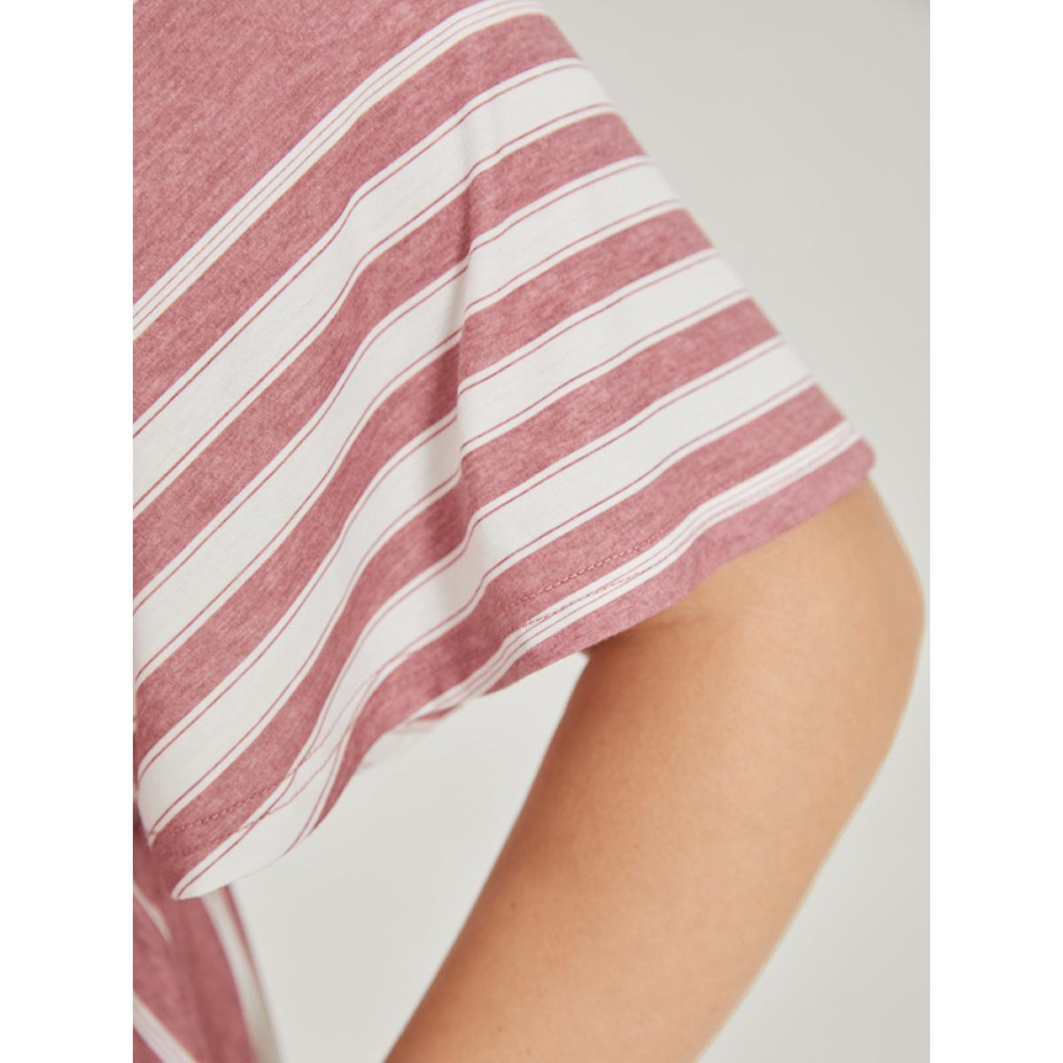 Plus Size Striped Print Pocket Twist Front Dress DustyPink Women Casual Elastic Waist V-neck Short sleeve Curvy Midi Dress BloomChic 22-24/3X Product Image