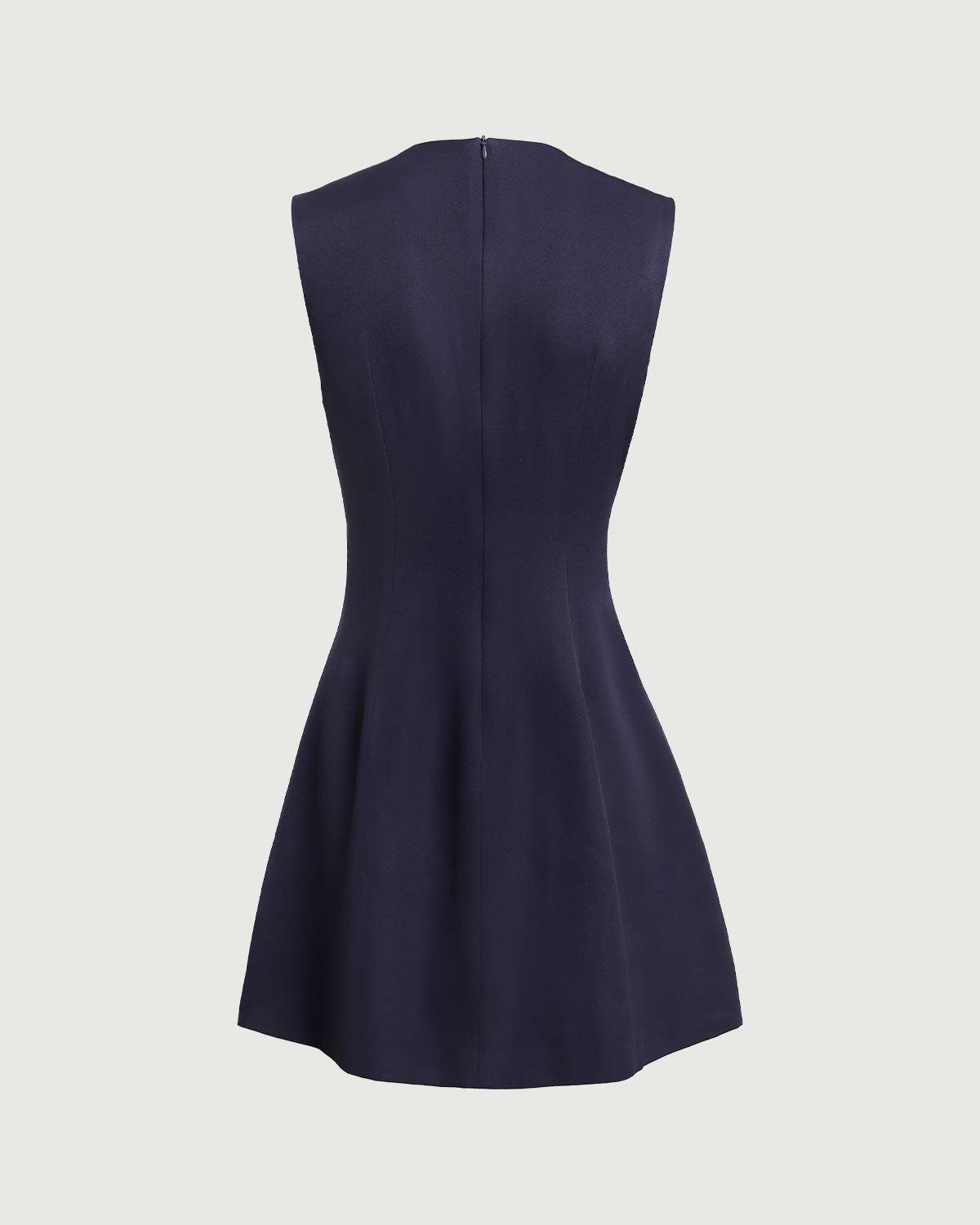 Blue Round Neck Sleeveless A-Line Mini Dress Product Image