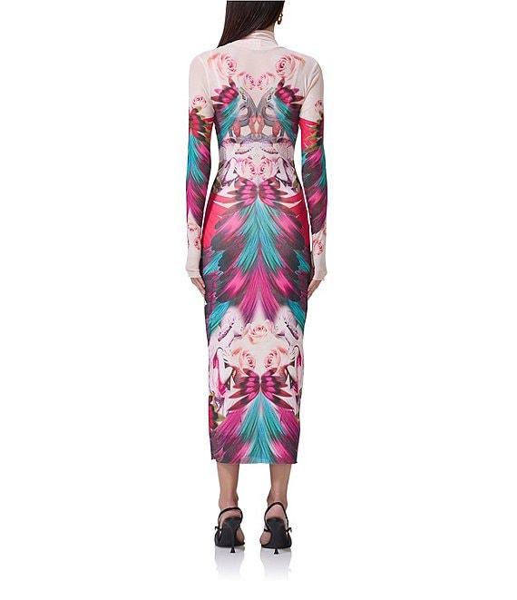 AFRM Shailene Feather Printed Turtleneck Long Sleeve Midi Dress Product Image