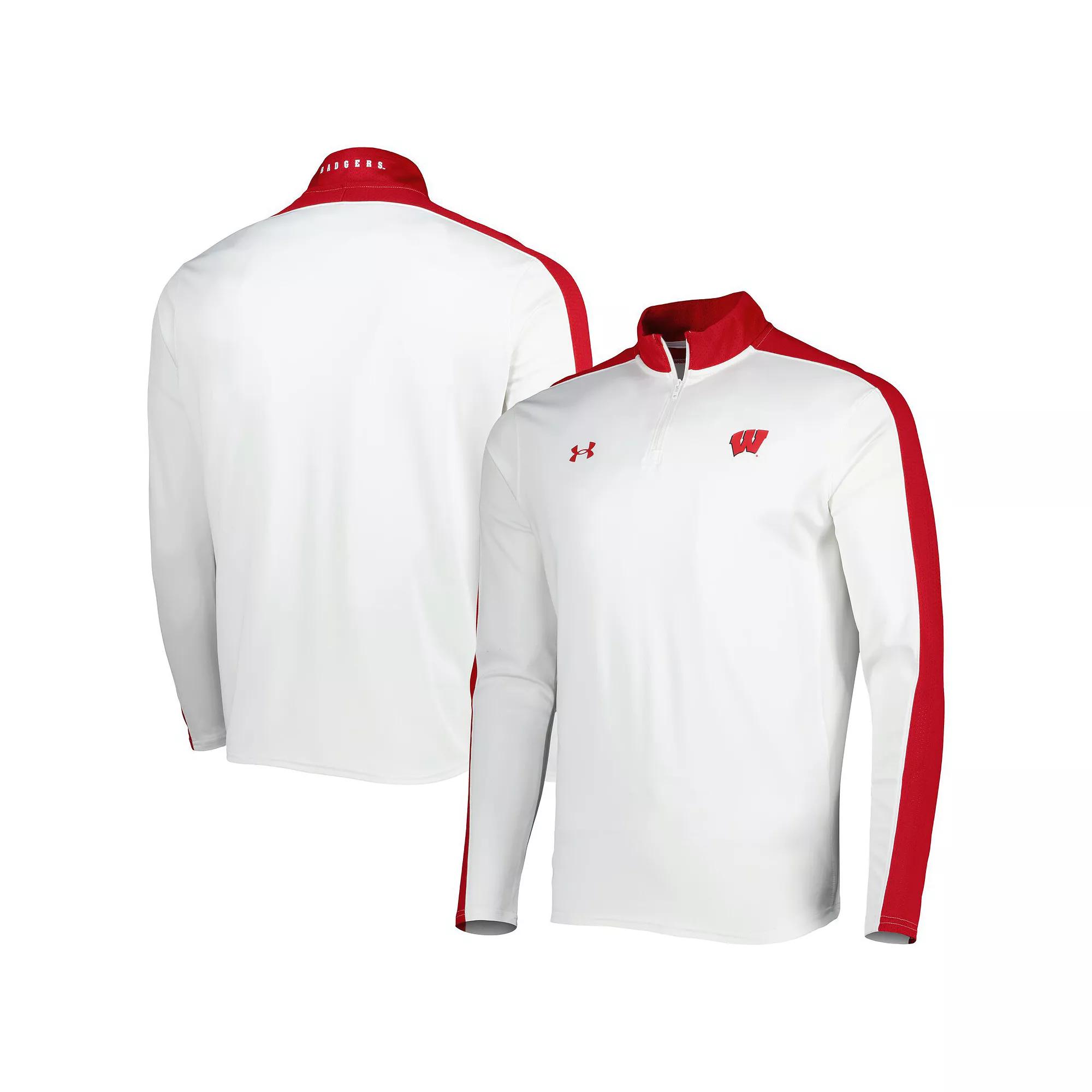 Men's Under Armour White Wisconsin Badgers Lightweight Mock Neck Performance Quarter-Zip Jacket,  Product Image