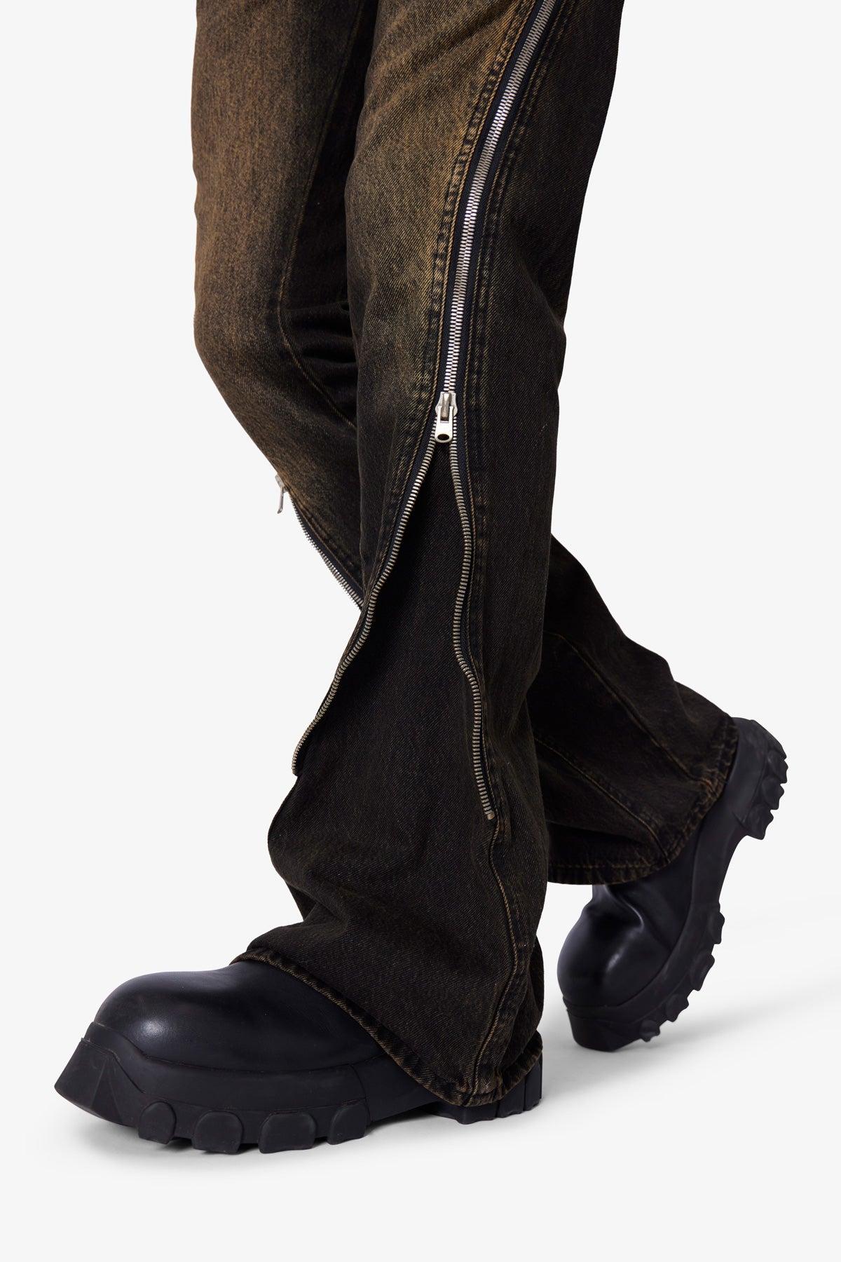 D519 Zipper Flare Denim - Washed Black Product Image