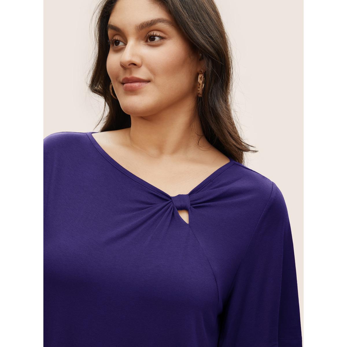 Plus Size Supersoft Essentials Twist Front Asymmetrical Neck T-shirt DarkBlue Women Elegant Non Plain Asymmetrical Neck Everyday T-shirts BloomChic 28/5X Product Image