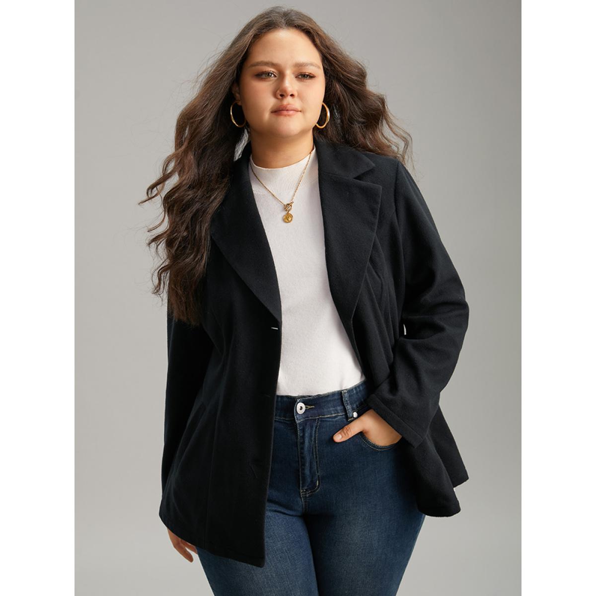 Plus Size Suit Collar Plain Button Up Waistline Inside Coat Women Black Casual Plain Ladies Dailywear Winter Coats BloomChic 30/6X Product Image