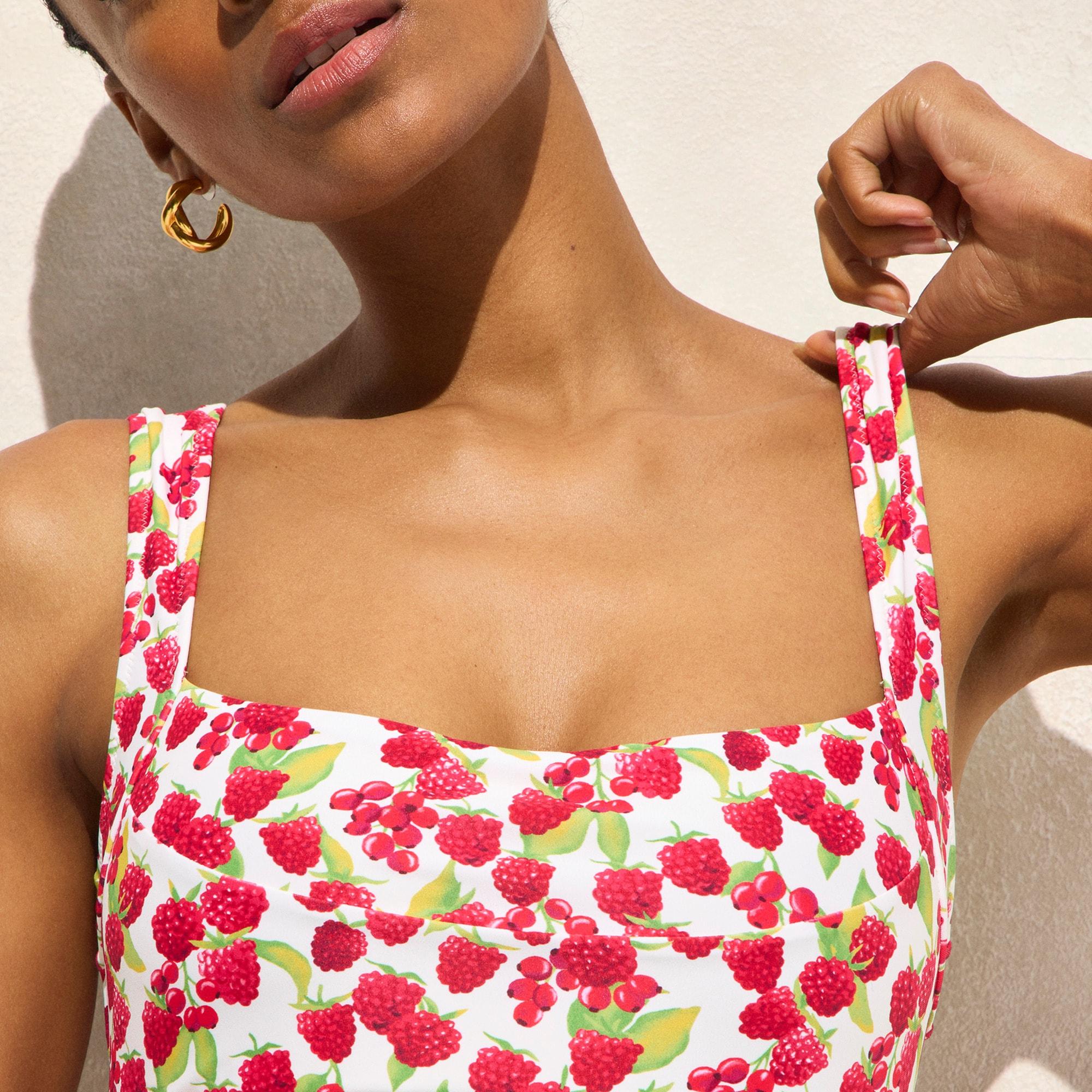 Nia ruched squareneck one-piece swimsuit in raspberry print Product Image