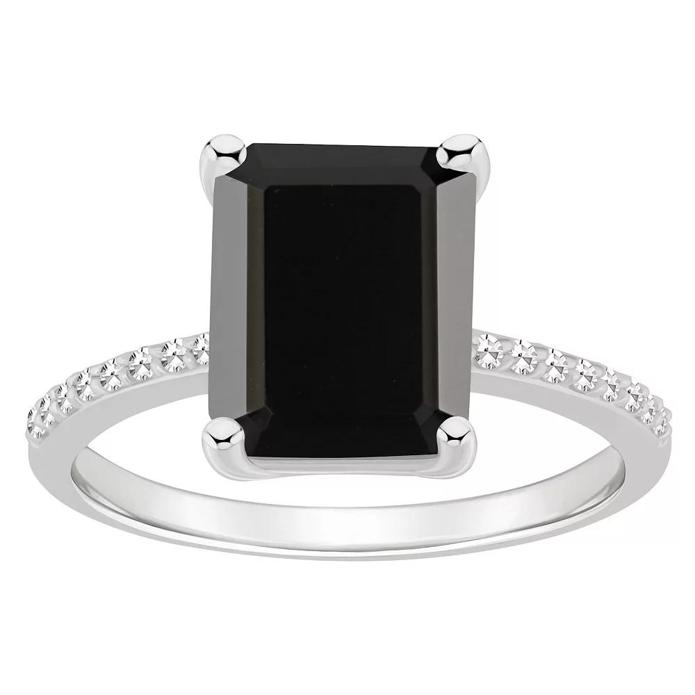 Alyson Layne Sterling Silver Emerald Cut Black Onyx 1/10 Carat T.W. Diamond Ring, Women's,  Product Image