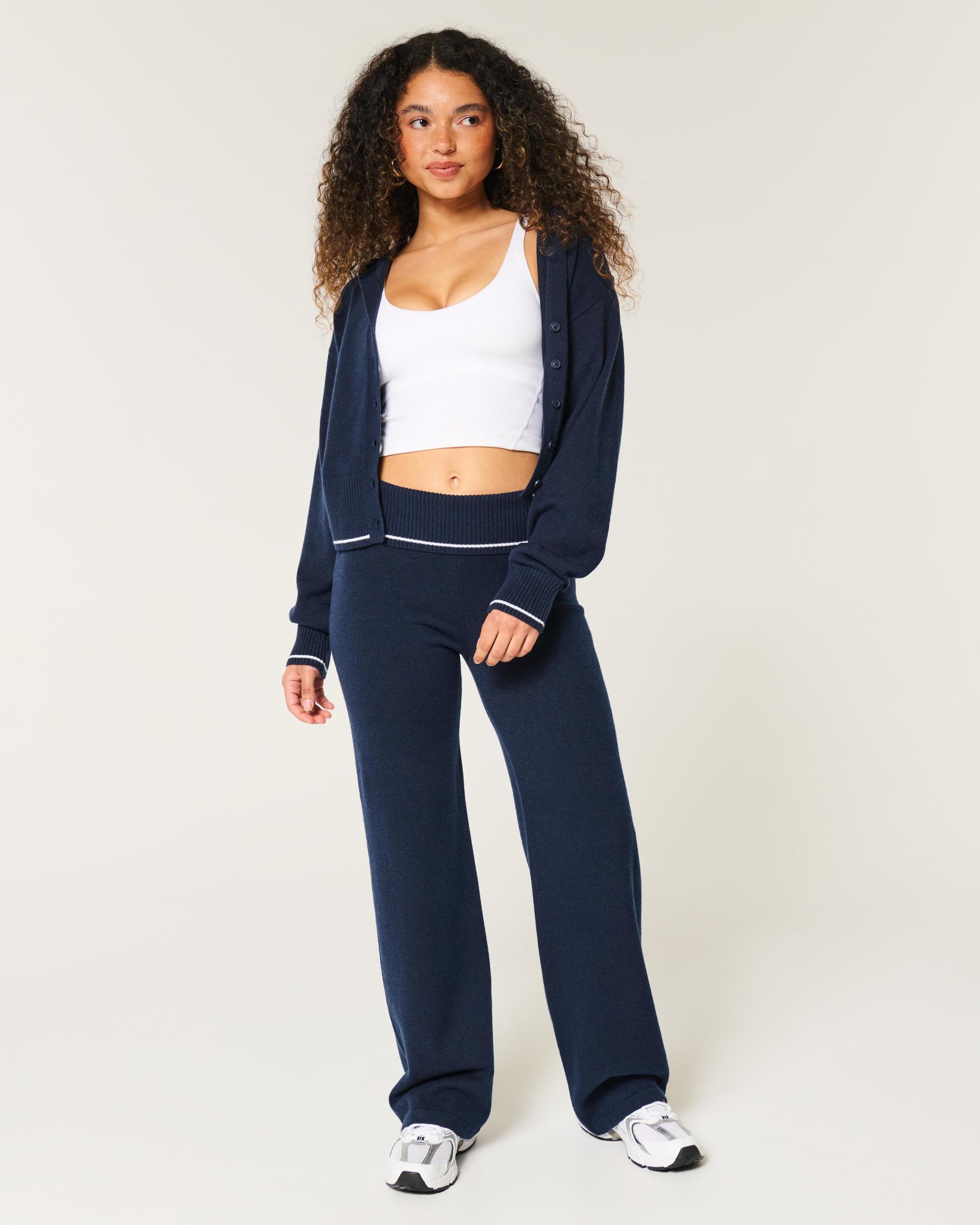 Gilly Hicks Sweater-Knit Foldover Waist Straight Pants Product Image