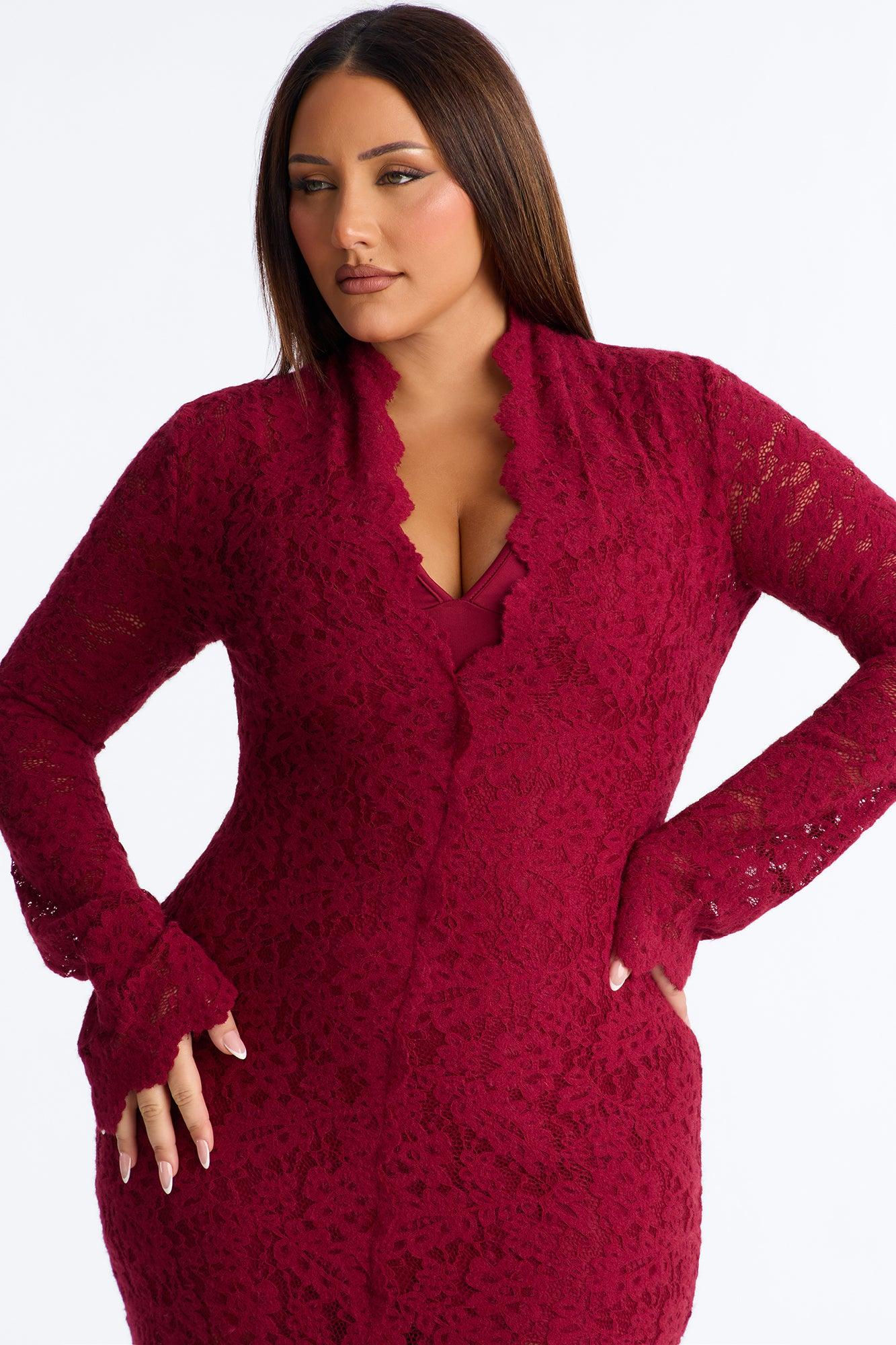Lace Is More Long Sleeve Lace Midi Dress - Wine Female Product Image