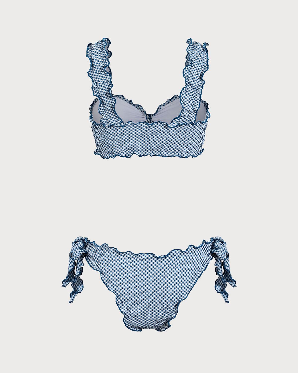 Blue Plaid Knotted Bikini Set Product Image