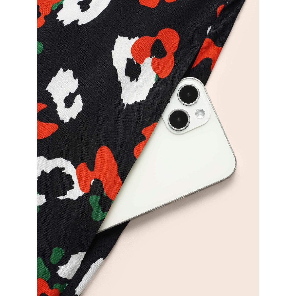 Plus Size Square Neck Animal Print Keyhole Dress Black Women Elegant Gathered Square Neck Long Sleeve Curvy BloomChic 26/4X Product Image