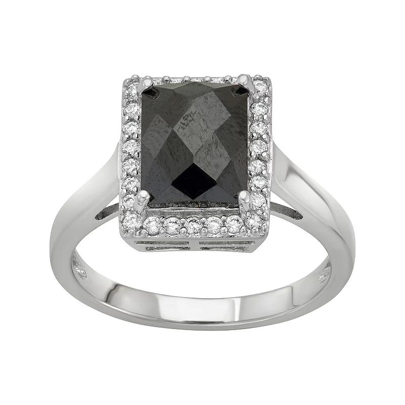 Sterling Silver Black Spinel & Lab-Created White Sapphire Halo Ring, Women's, Size: 8 Product Image