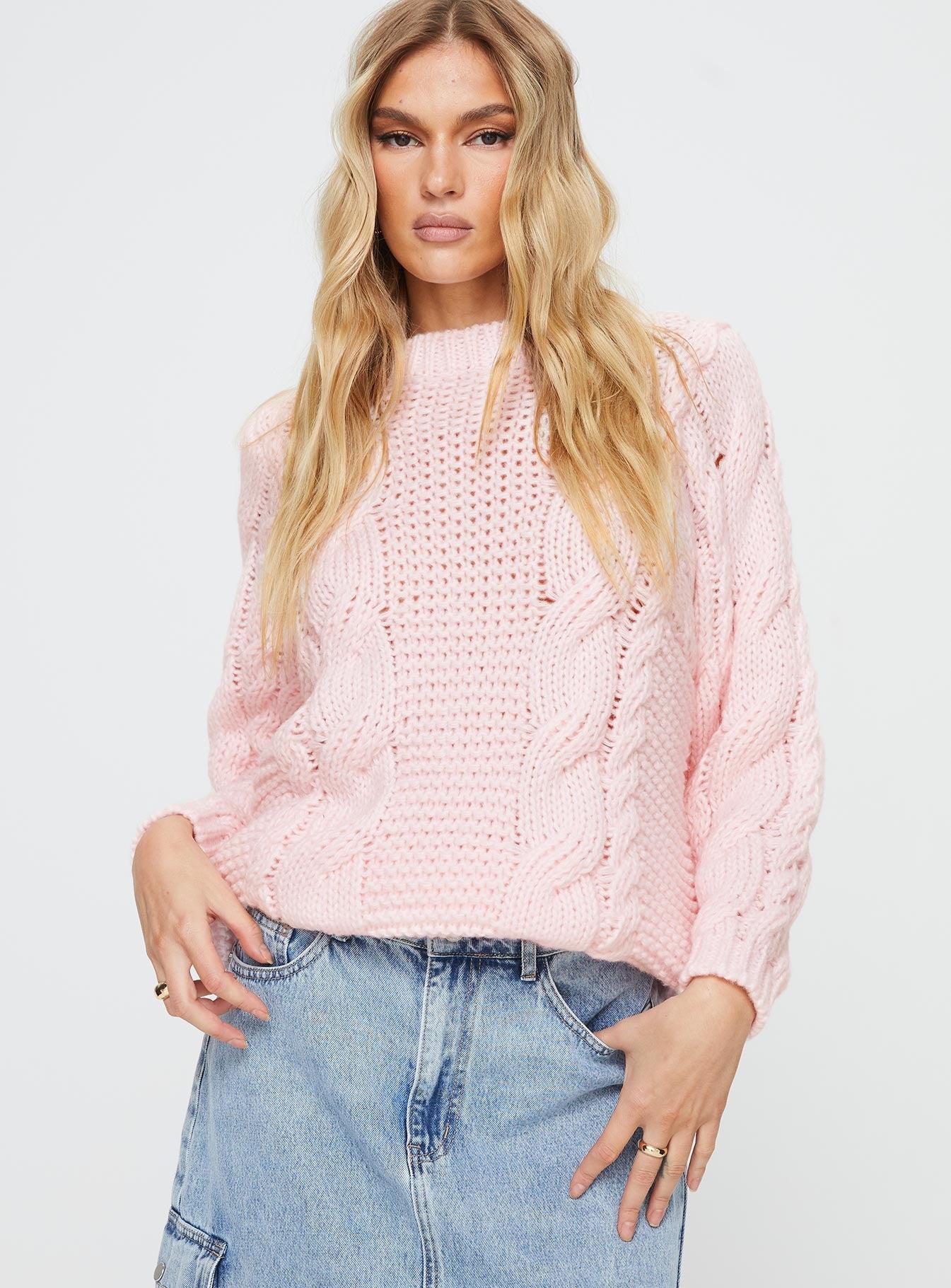 Ellison Cable Knit Sweater Blush Pink Product Image
