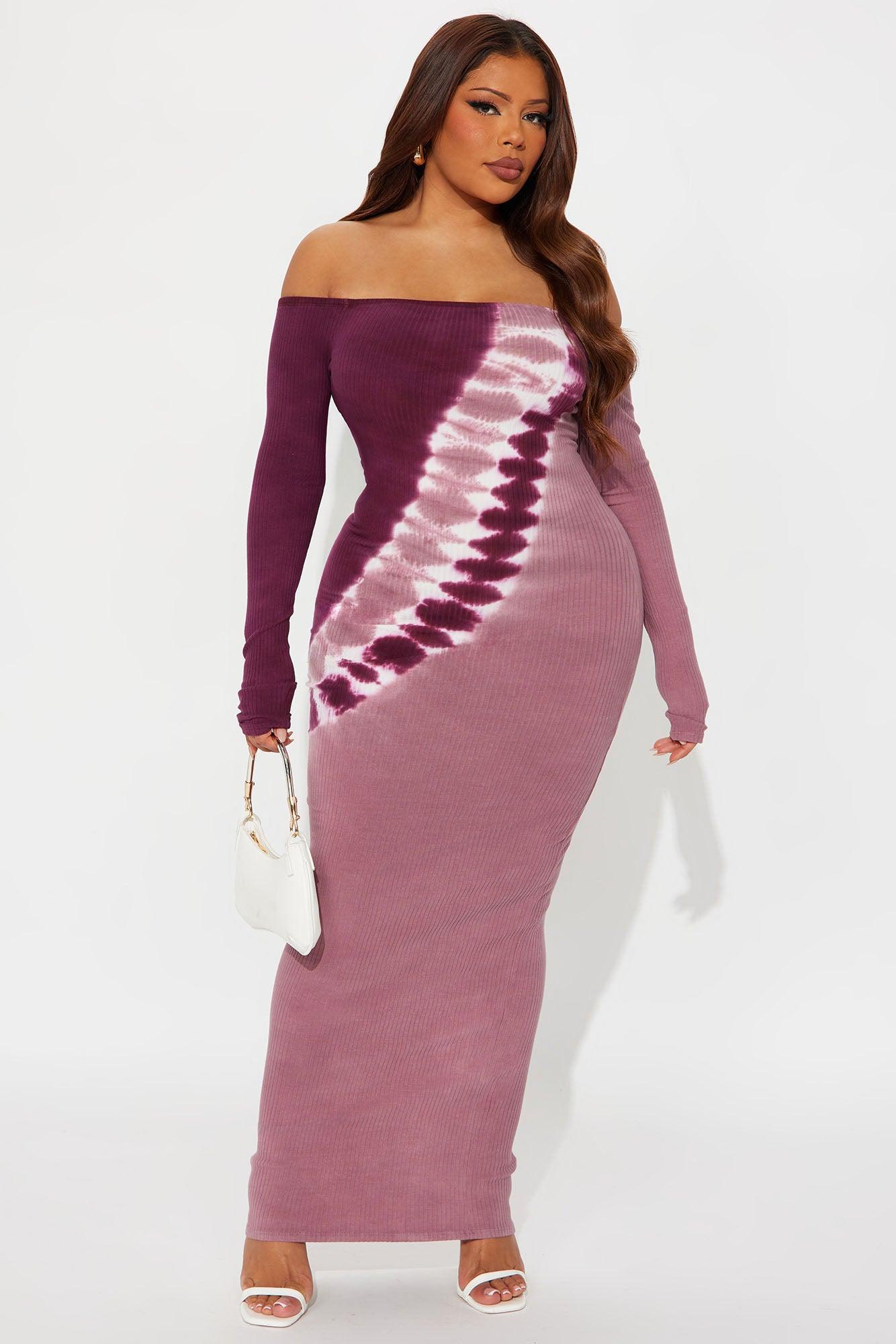 Beatrice Tie Dye Ribbed Maxi Dress - Plum/Multi Female Product Image