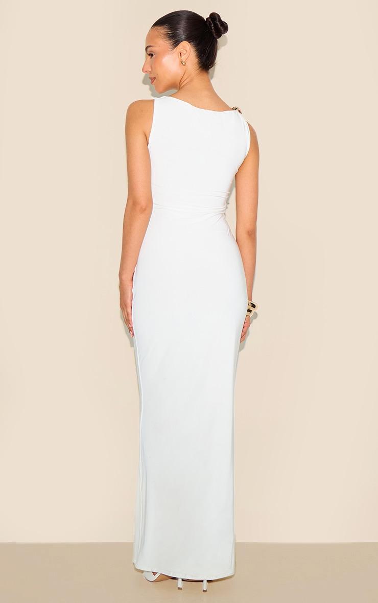Petite White Gold Trim Detail Maxi Dress Product Image