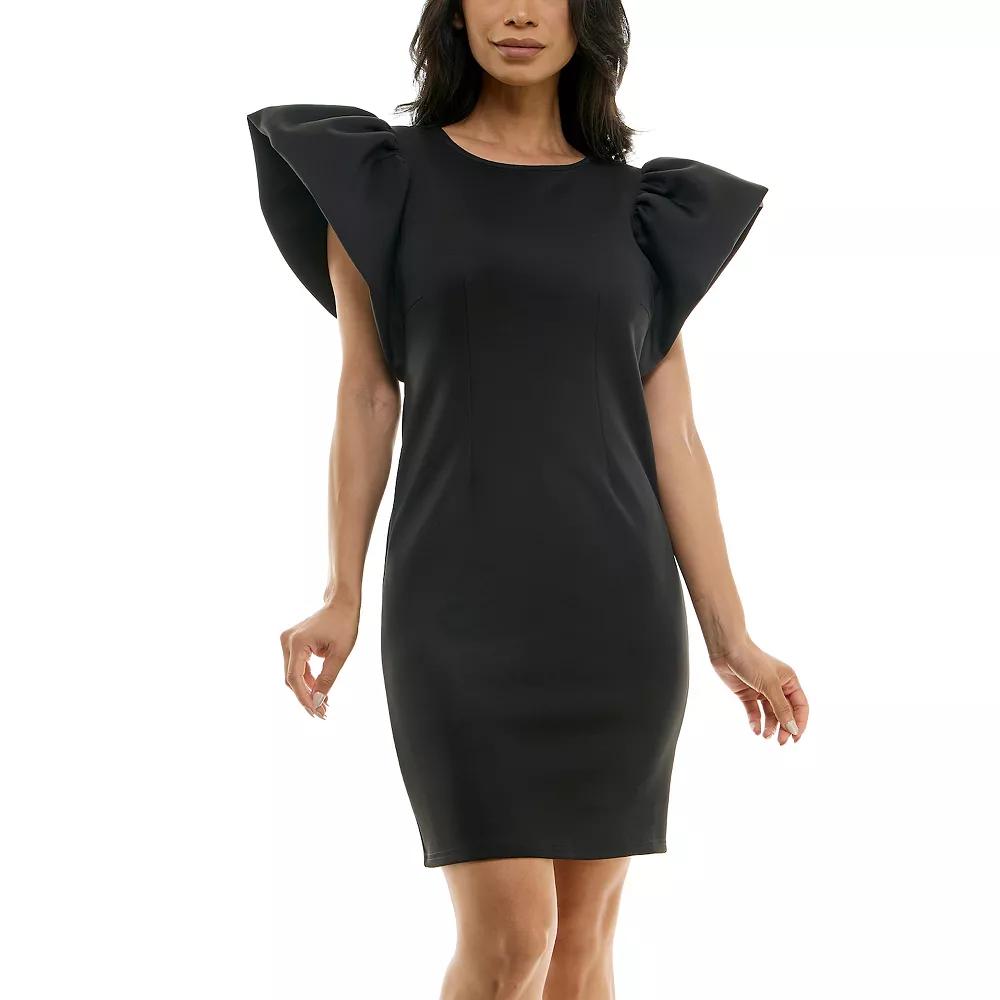 Women's Nina Leonard Ruffle Shoulder Sheath Mini Dress,  Product Image