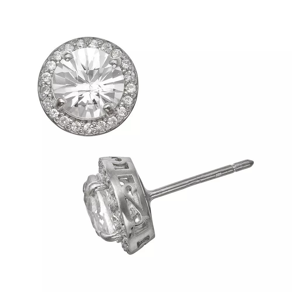 Sterling Silver Lab-Created White Sapphire Halo Stud Earrings, Women's Product Image