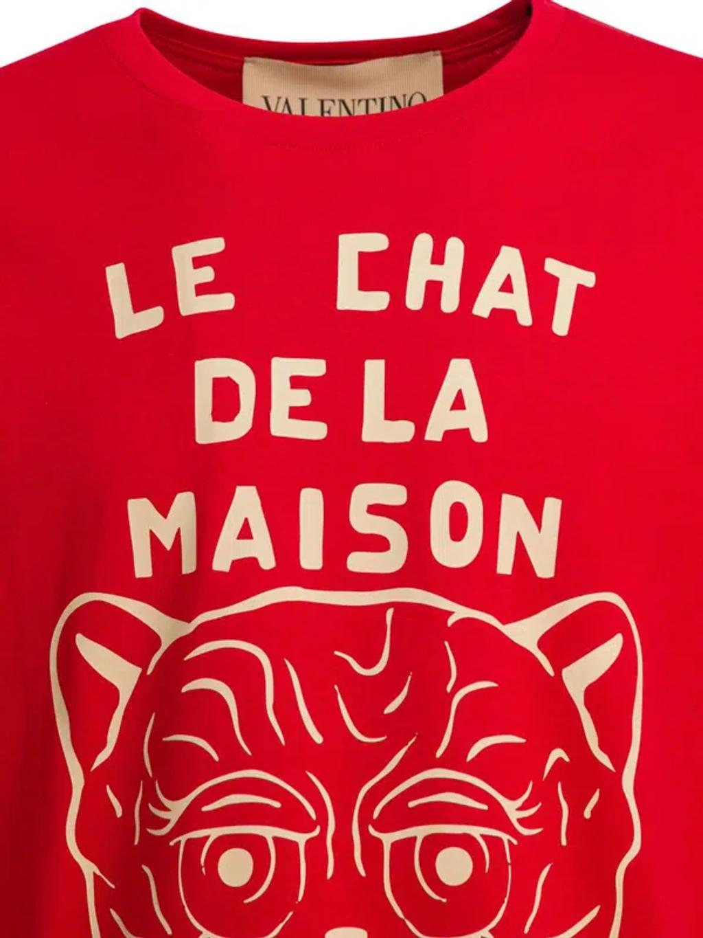 VALENTINO Graphic Print House Cat Crew Neck T-shirt In Red Product Image