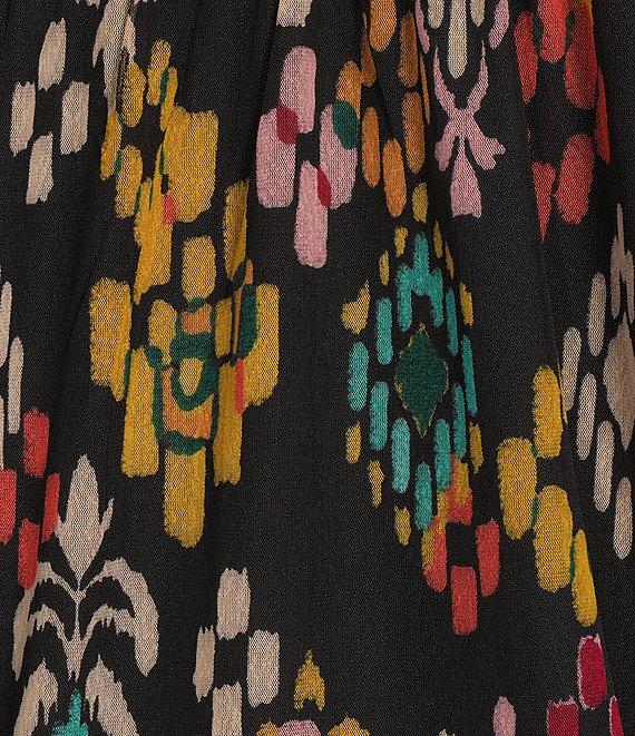 Calessa Mesh Knit Abstract Ikat Print Square Neck Elbow Sleeve Tunic Product Image