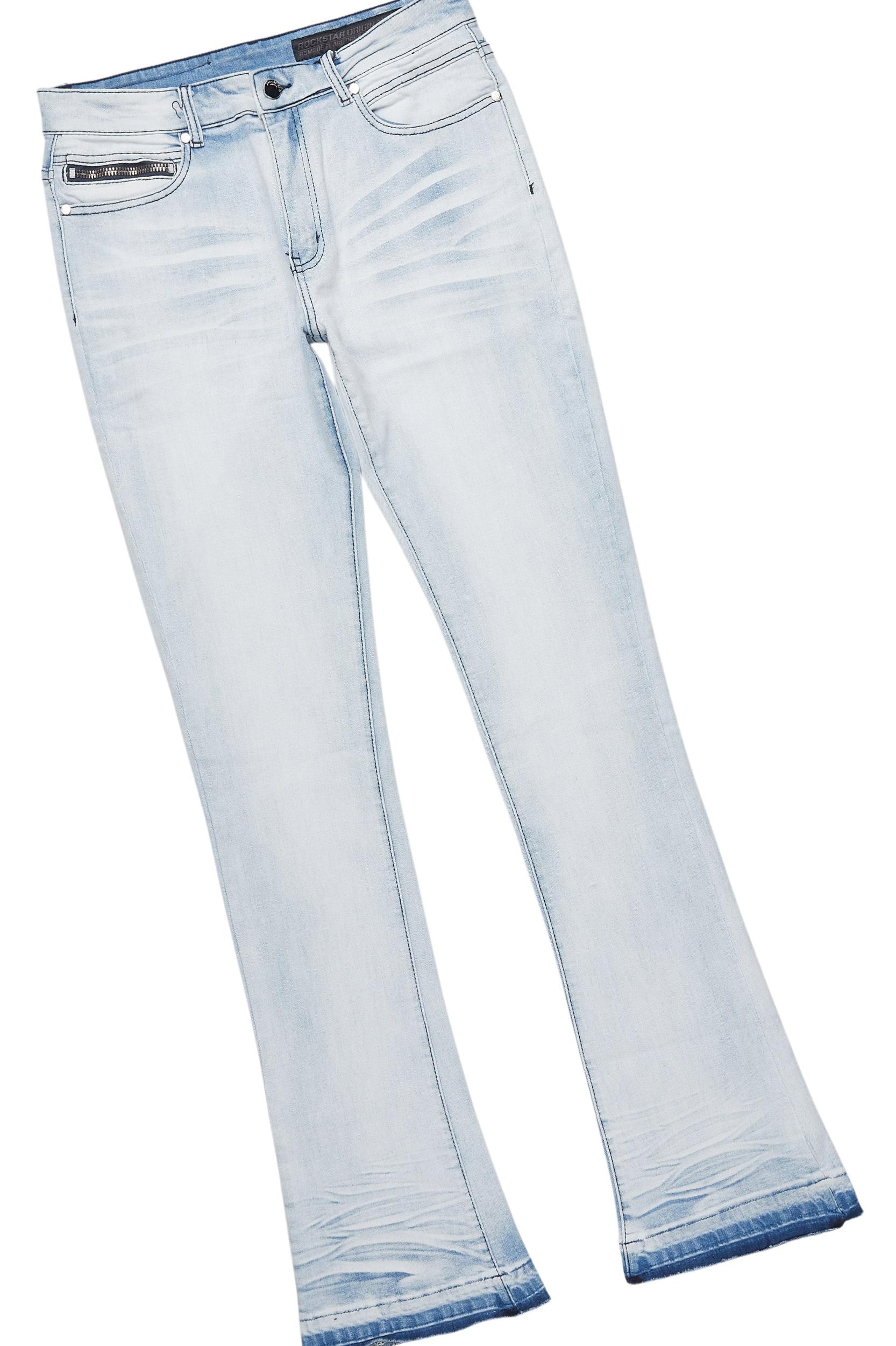 Grill White/Blue Oversized Graphic T-Shirt/Dag Stacked Flare Jean Set Male Product Image