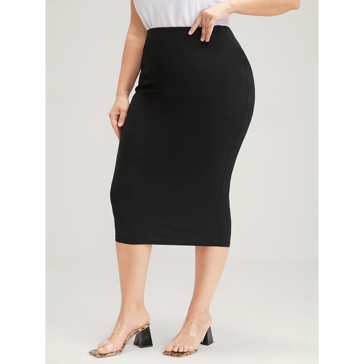 Plus Size Plain Modal High Waist Skirt Women Black Office Plain Bodycon High stretch Work Skirts BloomChic 26/4X Product Image