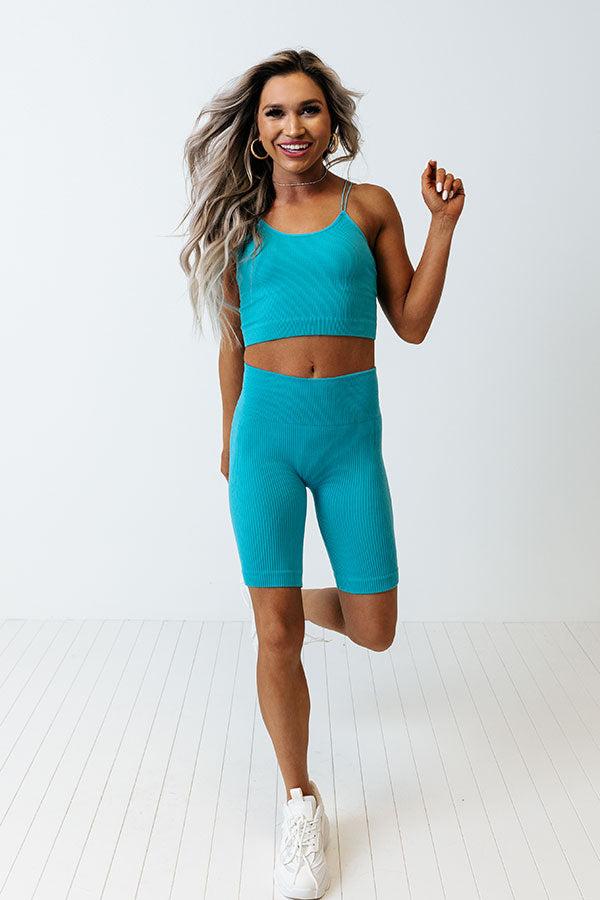 Up At Dawn Ribbed Crop Tank in Turquoise Product Image