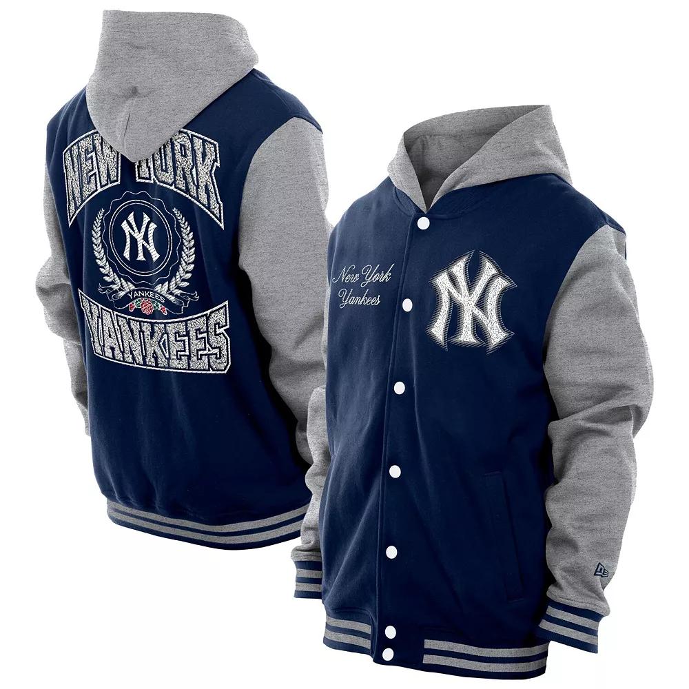 Men's New Era Navy New York Yankees Throwback Prep Full-Snap Hoodie Jacket, Size: 3XL, Blue Product Image